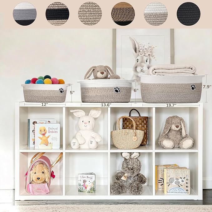 Dog Toy Basket, Baby Boy Shower Gifts Basket for Nursery Bedroom, Dog Storage Bins with Handles, Woven Rope Baskets for Pet Cat Organizer, 13.6"x 10" x 6"