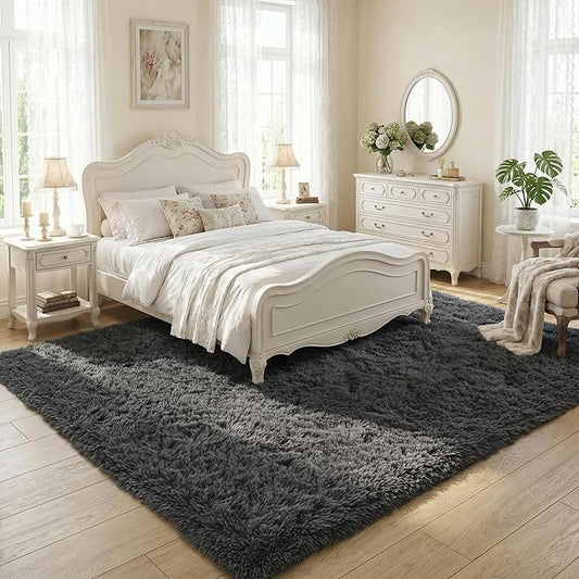 Area Rugs for Living Room, 5x7 Soft Fluffy Shaggy Rug, Machine Washable Non-Slip Plush Fuzzy Indoor Carpet, Aesthetic Home Decor for Bedroom,Kids Room,Nursery,Dorm, Smoky Gray