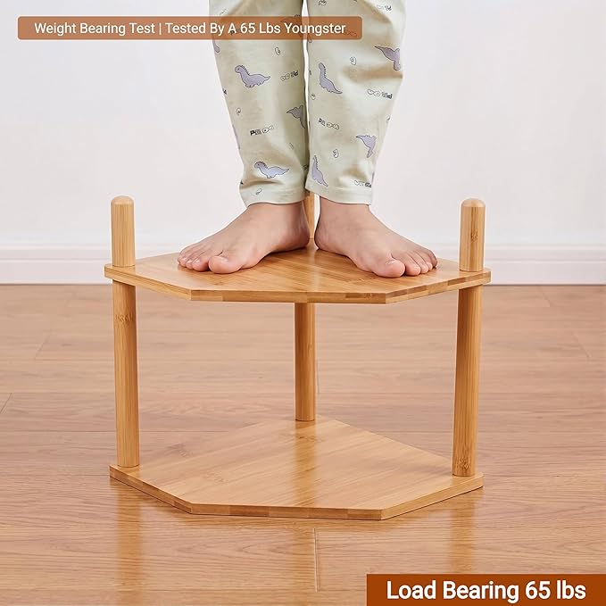 3 Tier Expandable Bamboo Corner Shelf - Dish/Plate Organizer for Cabinet, Kitchen Counter Shelf & Small Kitchen Shelf, Adjustable (1, 3Tier-3.9" H)