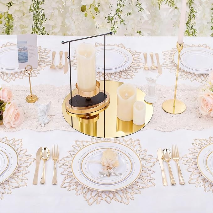 24PCS Gold Round Mirror Plates for Centerpieces, 10" Flat Circle Mirror Trays for Tables, Decorative Mirror Centerpieces for Wedding Party, Circle Mirror Candle Plates for Table Decor, Reception Event