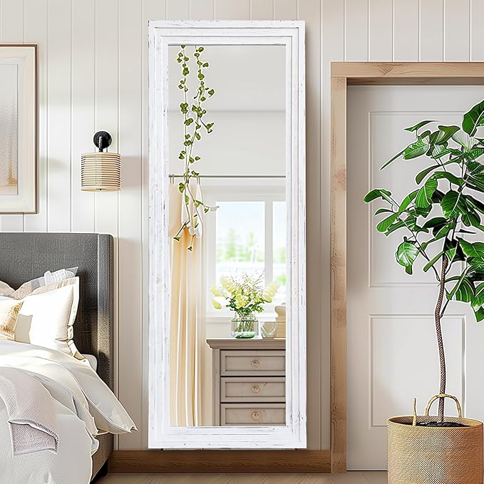 65"x24" Full Length Mirror Solid Wood Frame Floor Mirror for Living Room, Bedroom Hanging or Leaning, White