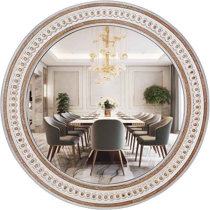 30 Inches Farmhouse Large Round Wall Mirrors Wooden, Rustic Decorative Circle Mirror for Bathroom Over Sink, Bedroom, Living Room, Entryway