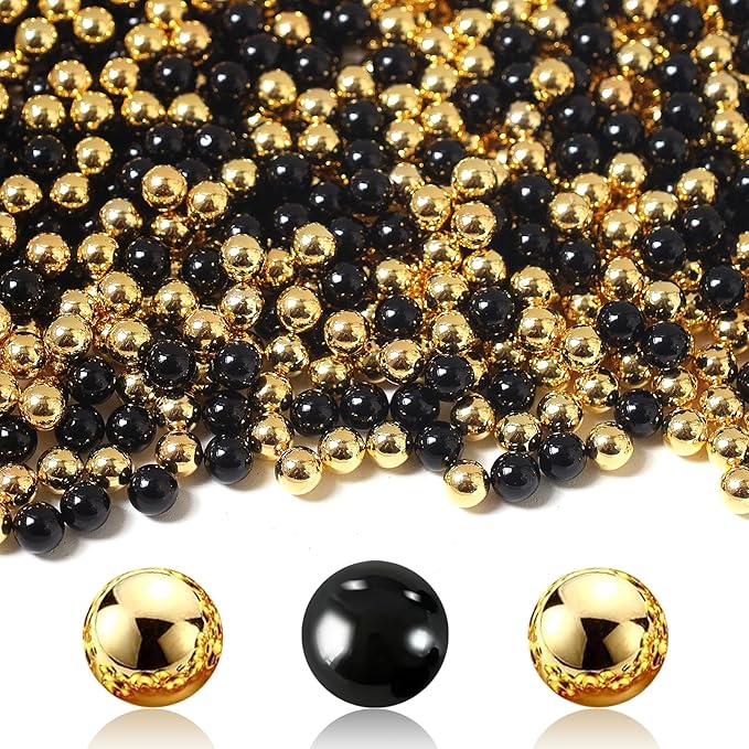 1400Pcs Black and Bright Gold Vase Filler Pearl Beads for Crafting 8mm Beads No Holes Decor Suitable for Wedding Decor, Party Decorations, Centerpiece Table Decorations