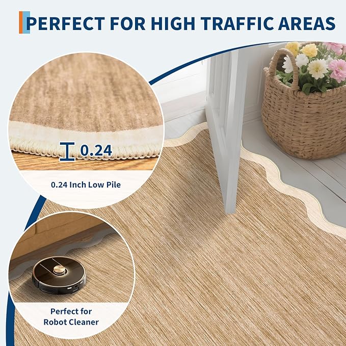 GarveeHome Scalloped Runner Rug for Kitchen Non Slip 2'6''x8' Washable Rugs with Rubber Backing Modern Entryway Rug Farmhouse Soft Bathroom Rugs Stain Resistant Carpet for Hallway Laundry Bedroom