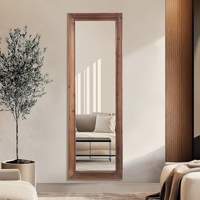 Rustic Farmhouse Full Length Mirror, 64"x21" Wood Frame Floor Mirror, Free Standing Mirror Leaning Wall for Bedroom Living Room Cloakroom, Rustic Brown