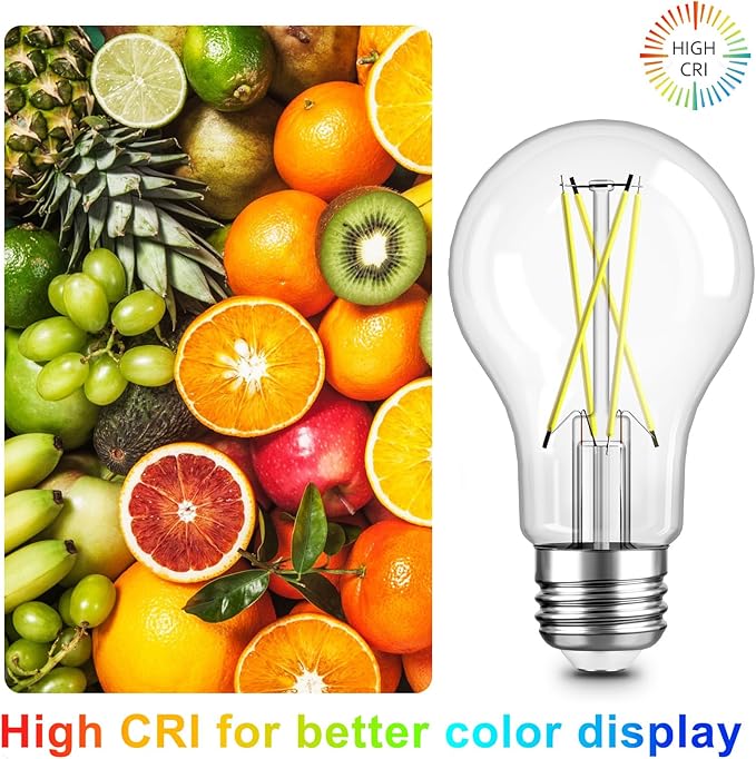 TJOY 24 Pack A19 Vintage LED Edison Bulbs, Dimmable, 60W Equivalent, High Brightness 5000K Daylight, Ultra-Bright, E26 Standard Base, 800 Lumens, CRI80+, Clear Glass Filament Bulb for Home