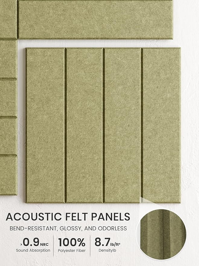 Bumusty Large Cork Board Alternative-36 x 24" Felt Bulletin Board Tiles, with 30 Pushpins, 40 Adhesive Tabs, Bold-Stripe 6-Pack, Cork Boards for Office Push Pin Board Felt Board-Olive Green