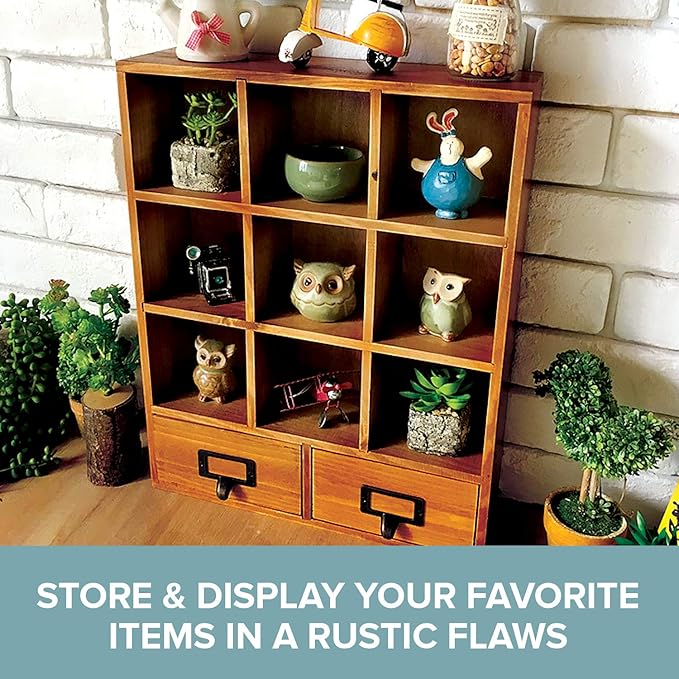 Primo Supply 2-Way Wood Cabinet Cubbies - Rustic Home Decor - Floating Shelves for Storage - Farmhouse Desk Shelf with Drawers - Cube Shelf Display - Vintage Bedroom Decor