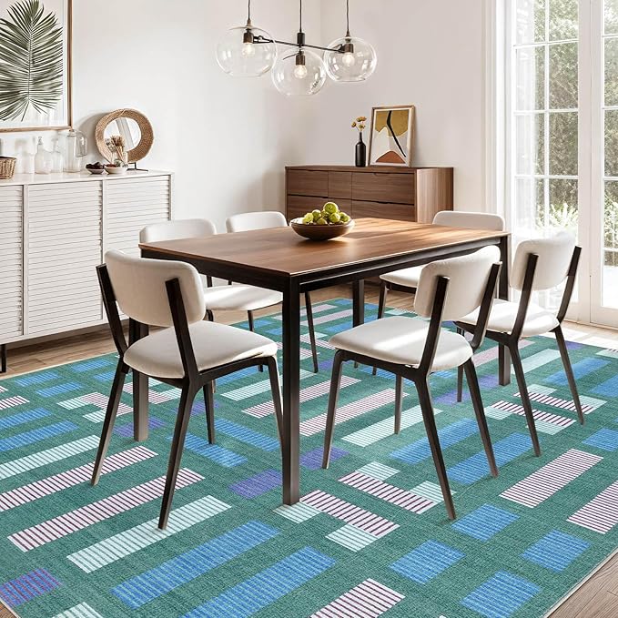 cotiled 10x14 Area Rug Living Room: Washable Boho Rugs with Non Slip Backing Large Soft Indoor Stain Resistant Carpet for Bedroom Farmhouse Dining Room Lightweight Home Decor Green
