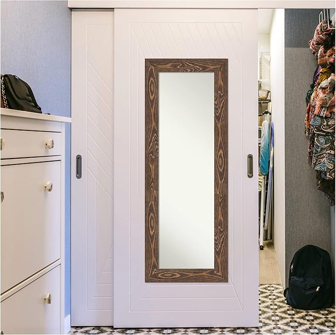 Amanti Art Brown Full Length Mirror for Door, 54x20 Bridge Brown Tall Wall Mirror Full Length, Mounted to Door or Closet Wall with no Visible Brackets, Country Rustic Wood Frame, Bedroom Decor