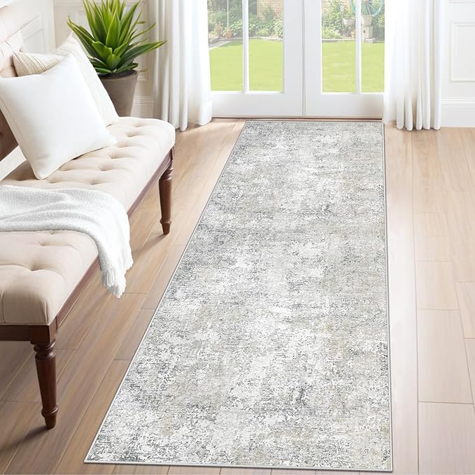 XLUEZ 2x7 Runner Rug for Hallway, Washable Modern Abstract Runner Rugs Neutral Soft Non Slip Kids Rug Stain Resistant Indoor Runners for Entryway Bedroom Kitchen Laundry Room(BeigeGrey, 2'x7')