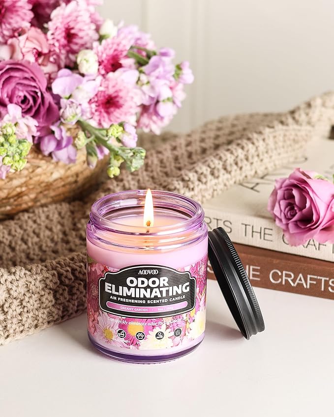 AOOVOO Dreamy Garden 2 Pack Odor Eliminating Highly Fragranced Candle - Eliminates 95% of Pet, Smoke, Food and Other Smells Quickly, Non Toxic Air Freshing Soy Candle, 18 oz Up to 100 Hours Burn time