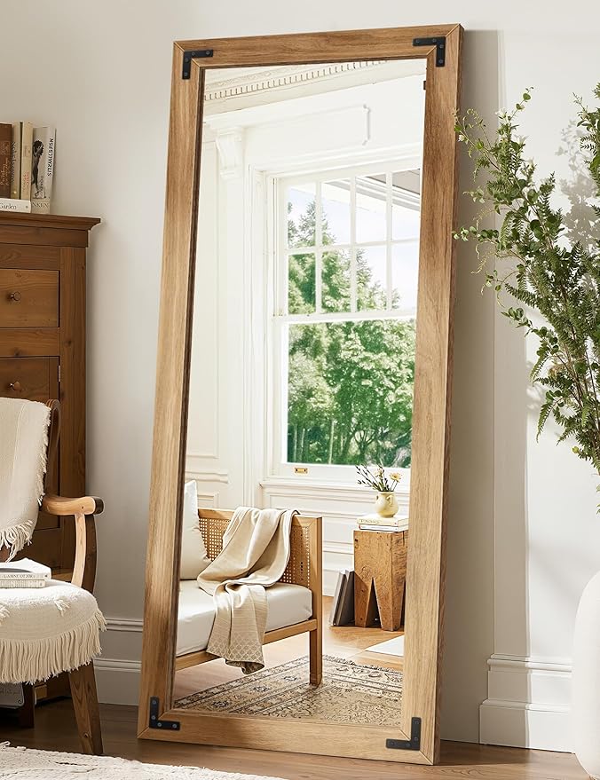 TRAHOME Full Length Mirror with Wooden Frame, 56"X22" Solid Wood Standing Floor Mirror for Farmhouse, Bathroom, Bedroom Decor, Hanging or Leaning Wall-Mounted