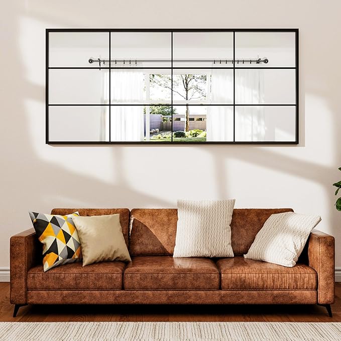 Rowjut Full Length/Floor Mirror, 71"x 32" Window/Wall Decorative Mirrors, Aluminium Framed Window Pane Mirror, Square Wall Mirror for Entryway, Living Room, Bedroom, Fireplace (Black)