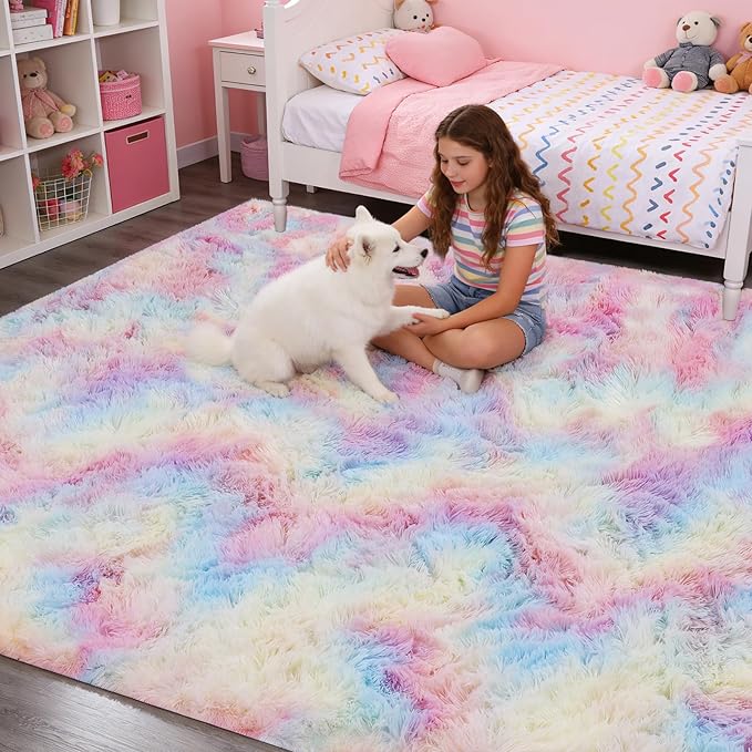 6x9 Children's Rugs for Bedroom,Rugs for Living Room, Plush Fluffy Carpet, Non-Slip Upgrade Rainbow Rug, Suitable for Kids Home Decor Aesthetics Dorm.