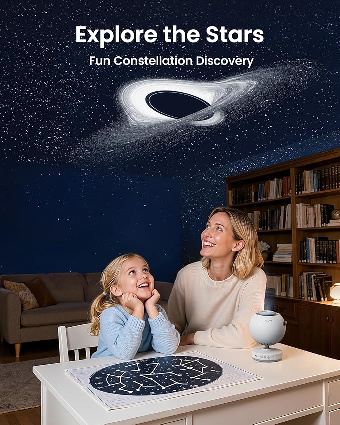 POCOCO Galaxy Star Projector with 2M-Pixel Lens & 5K Discs | Home Planetarium Projector for Relaxation, Study, and Sleep Aid | Includes 2 Films | Ideal Gift