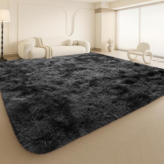 Large 9x12 Area Rug for Living Room, Soft Shag Rugs for Bedroom, Non-Slip Ultra Fluffy Rug,Modern Plush Carpet for Girls Boys Kids Room Dorm,Fuzzy Rug for Home Decor Aesthetic,Dark Grey
