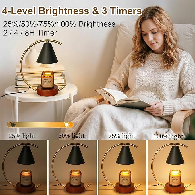 Candle Warmer Lamp with Timer Dimmable, Gifts for Women, House Warming Gifts New Home Decor, Black Candle Warmer, Wax Melt Warmer for Jar Candles with 2 * 50W Bulbs (Moon-Shape Candle Warmer Lamp)