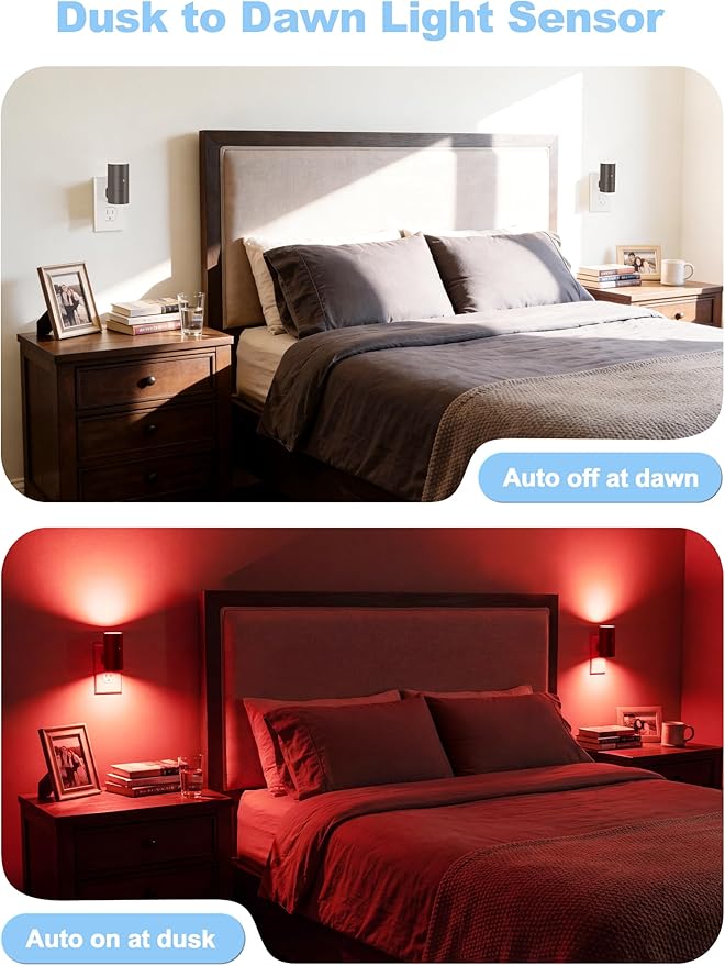 VOLISUN Red Night Light Plug into Wall, LED Night Lights with Light Sensor, Sleep Aid Red, Dimmable Night Light for Christmas, Holiday Decor, Hallway, Bedroom, 4 Pack