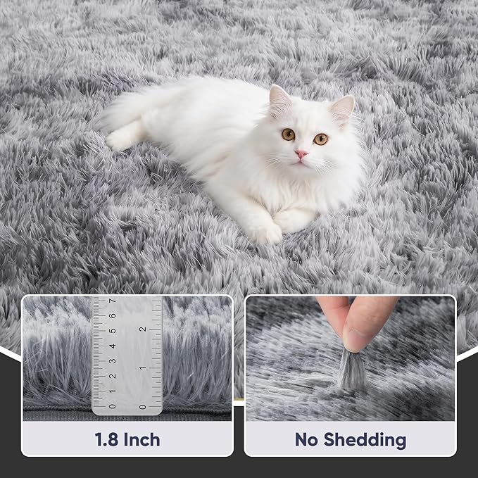 Area Rug for Living Room Bedroom: 4x6 Light Grey Soft Fluffy Shag Upgrade Non-Slip High Pile Carpet Large Fuzzy Plush Indoor Floor Decor Shaggy Rug for Kid Boys Girls Playroom Nursery Modern Home