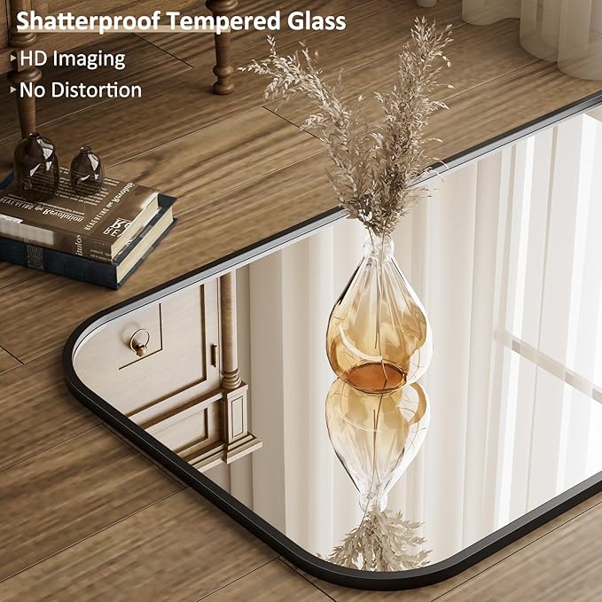 Full Length Mirror 56"x21" Arched Floor Standing Large Mirrors Full Body Mirror with Stand - with Aluminum Frame for Bedroom Living Room, Black