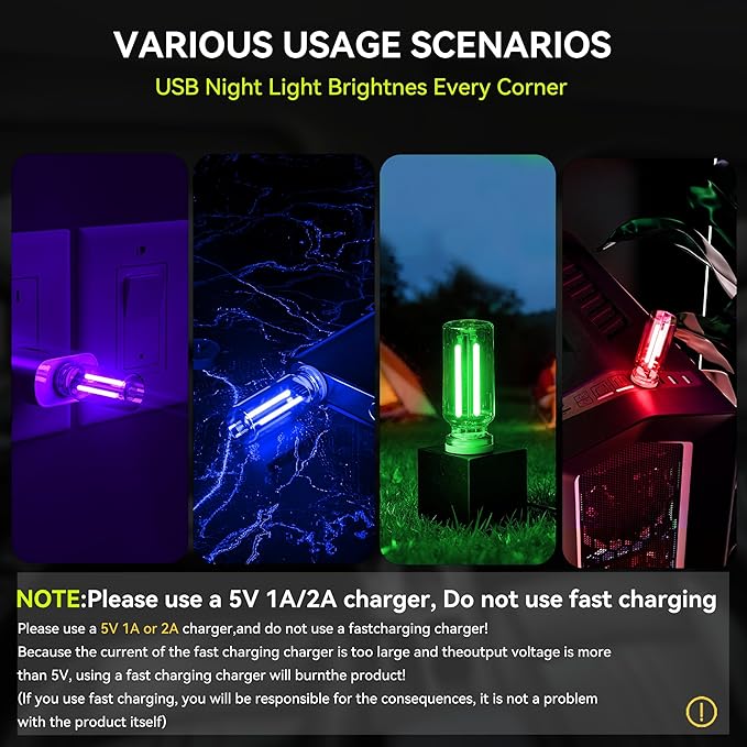 4 PCS USB Night Light, Touch Dimmable Mini USB LED Car Interior Ambient Lights, Portable Plug-in Glass Bottle Night Lamp for Car, Tent, Desk, Bedside(2Blue&2Purple)