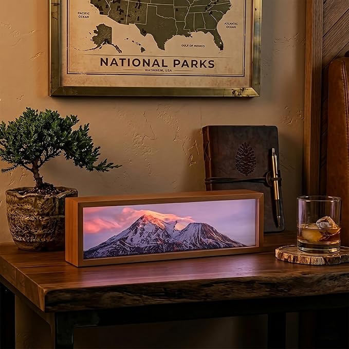 Snow Mount Elbert Led Light Box 3 Layers of Acrylic Light Box Handmade Table Lamp for Room Decor Travel Gift (Snow Mount Elbert)