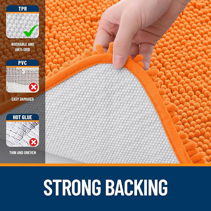 OLANLY Large Bathroom Rugs 44x32, Extra Soft Absorbent Chenille Bath Rugs, Rubber Backing Quick Dry, Machine Washable Bath Mats for Bathroom Floor, Tub and Shower, Home Decor Accessories, Orange