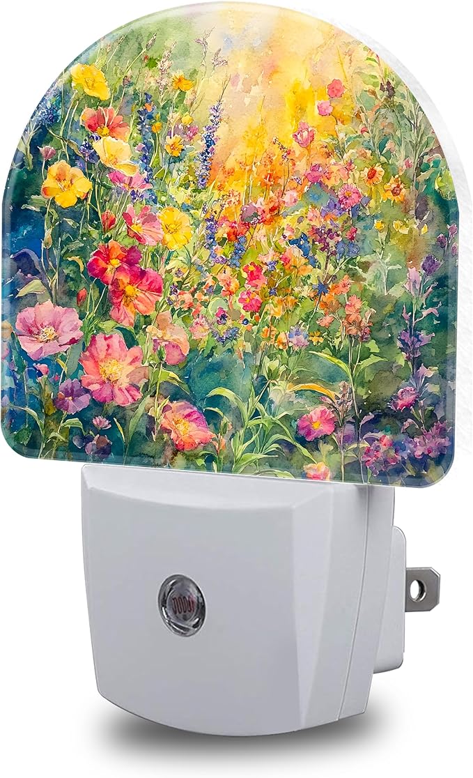 Night Light, Abstract Watercolor Flower Night Lights Plug into Wall Dusk to Dawn Sensor Round Nightlight for Women Men Energy Efficient Led Lamp 0.5W for Stairway Hallway Bedroom