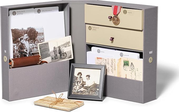 Savor | Personalized Family Archives Keepsake Organizer | Keep Treasured Family Heirlooms and Genealogy, Ancestry, Birthplace and Family Tree Documents Organized and Safe in One Convenient Home