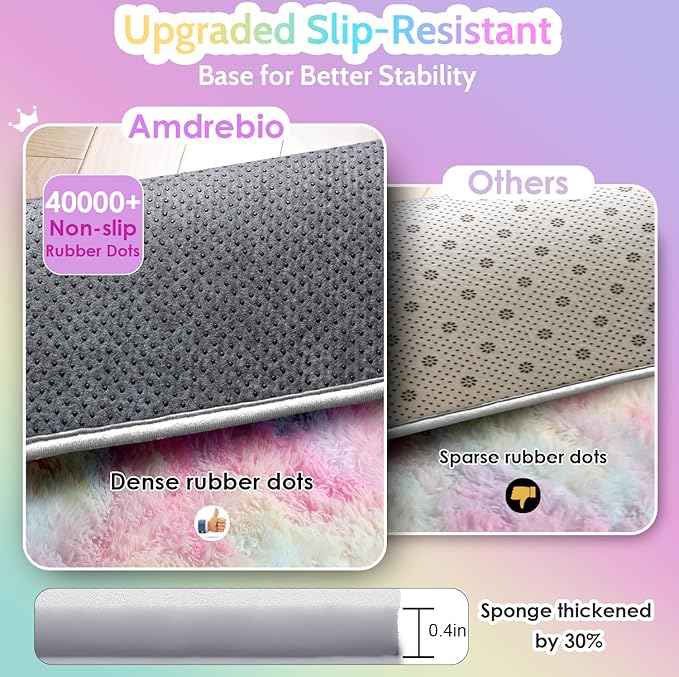 Amdrebio Rainbow 2x6 Runner Area Rugs for Girls Bedroom Kids Room Decor, Pastel Colorful Bedside Rug for Nursery, Cute Unicorn Shaggy Rug for Baby Princess, Kawaii Fluffy Plush Carpet for Playroom