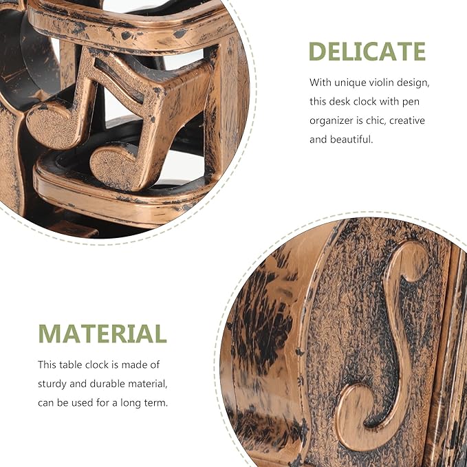 Garneck Violin Pen Pencil Holder Decoraciones Para Salas De Casa Bookcase Shelf Violin Model Figurines Wooden Stationery Iron Pencil Holder Pen Organizer Desk Child Plastic Accessories