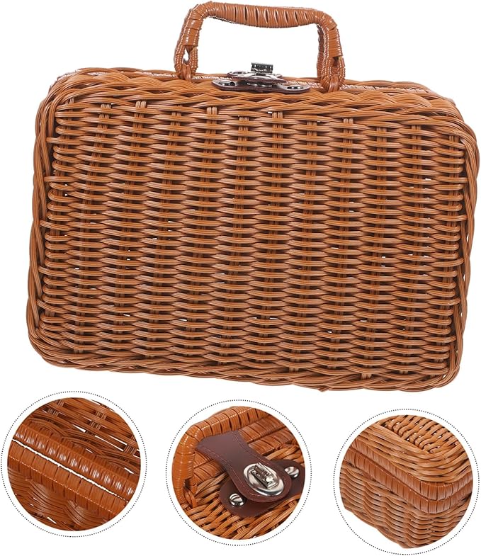 Handwoven Rattan Storage Box Large Decorative Box Lid for Makeup Decorative Shelves