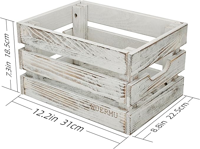 White Wooden Crates, Set of 4 for Storage, Milk Crate, Wine Box, Festival Decorations, and Camping, 12.2 Inch Multi-Purpose Sturdy Wood Boxes.
