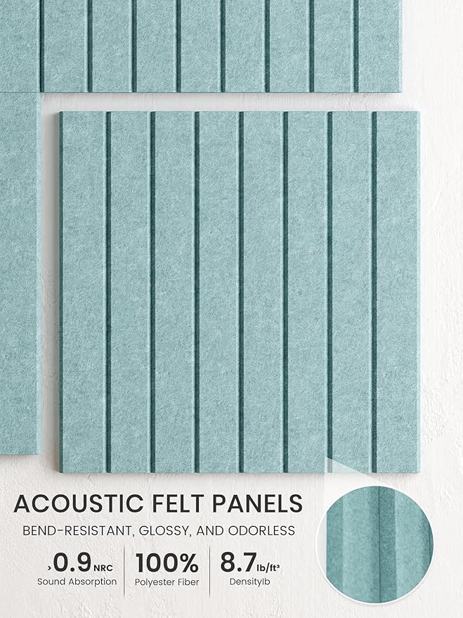 Bumusty Large Cork Board Alternative-36 x 24" Felt Bulletin Board Tiles, with 30 Pushpins, 40 Adhesive Tabs, Fine-Stripe 6-Pack, Cork Boards for Office Push Pin Board Felt Board-Aqua Blue
