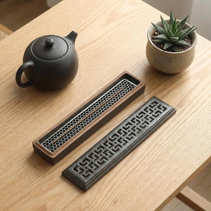 CEREMONY Incense Holder,Ceramic Incense Holder for Sticks with Ash Catcher,Coffin Style Incense Box,Incense Burner for Meditation Yoga Spa Room Decor(Brown)