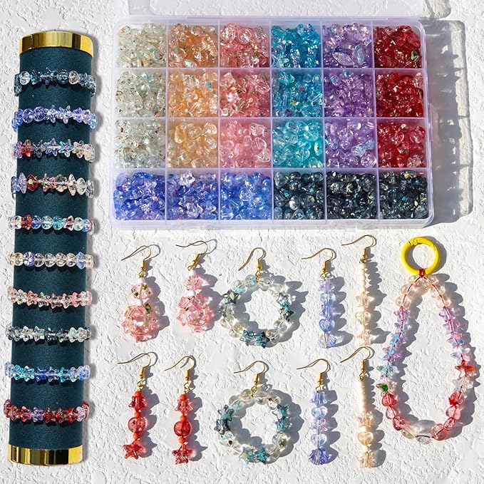 960 Pcs Pastel Acrylic Beads Set for Jewelry Making - Star, Heart & Seashell Charms in 8 Colors - DIY Bracelets, Earrings, Necklaces & Keychain Supplies - Aesthetic Oil Paint Beads with Storage Box