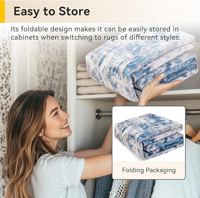 RELEANY Washable Area Rugs 3x6 Non-Slip Modern Abstract Soft for Living Room Entryway Bedroom Nursery, Print Pattern, Blue Grey Navy Gray