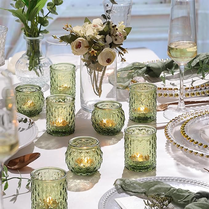 NITIME 36Pcs Assorted Green Votive Candle Holders, Tea Lights Candle Holder for Table Centerpiece, Green Candle Holders for Wedding, Bridal Shower and Tea Party Decorations