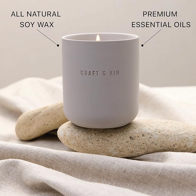 Craft & Kin Scented Candles - Dark Rose & Amber Holiday Candles | 10oz Soy Blend with Cotton Wick | Long-Lasting, 40-Hour Burn | Ceramic Jar, Perfect & Winter Home Scent