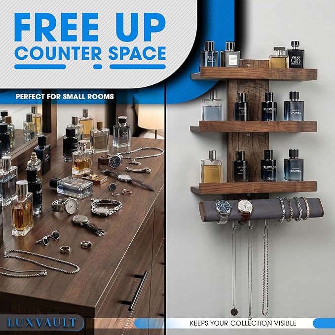 Wall Mounted Cologne Organizer for men, Jewelry and Perfume Organizer for women, Organizador de Perfumes, Perfume Shelf for wall, Estante Para Perfumes, Cologne Shelf, Fragrance Holder