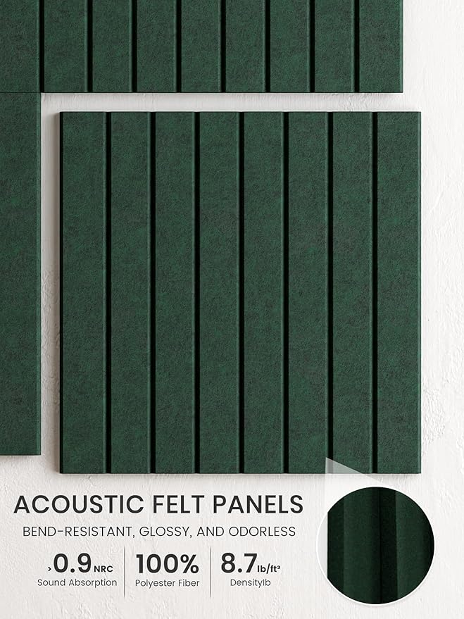 Bumusty Large Cork Board Alternative-36 x 24" Felt Bulletin Board Tiles, with 30 Pushpins, 40 Adhesive Tabs, Fine-Stripe 6-Pack, Cork Boards for Office Push Pin Board Felt Board-Pine Green