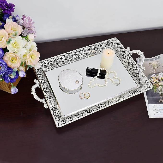 Decorative Glass Mirrored Tray Home Decor Vanity Tray for Dresser Make Up Jewelry Organizer Gold Perfume Tray Rectangle