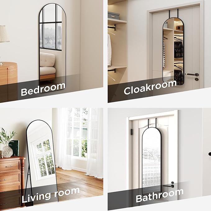SCWF-GZ 57x20 Door Hanging Full Length Mirror, Floor (Height 5.7ft just Body in1.3ft) Wall Mounted Metal Frame Arch Dressing Mirrors for Bedroom Bathroom Living Room 57 inch Black