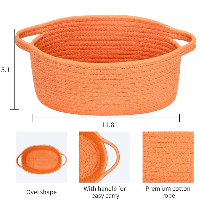 ABenkle Small Basket with Handles - Decorative Durable Rope Woven Storage Bin Shelf Storage Organizer Cube, Easter Baby Gift Basket, 12"x8"x5"