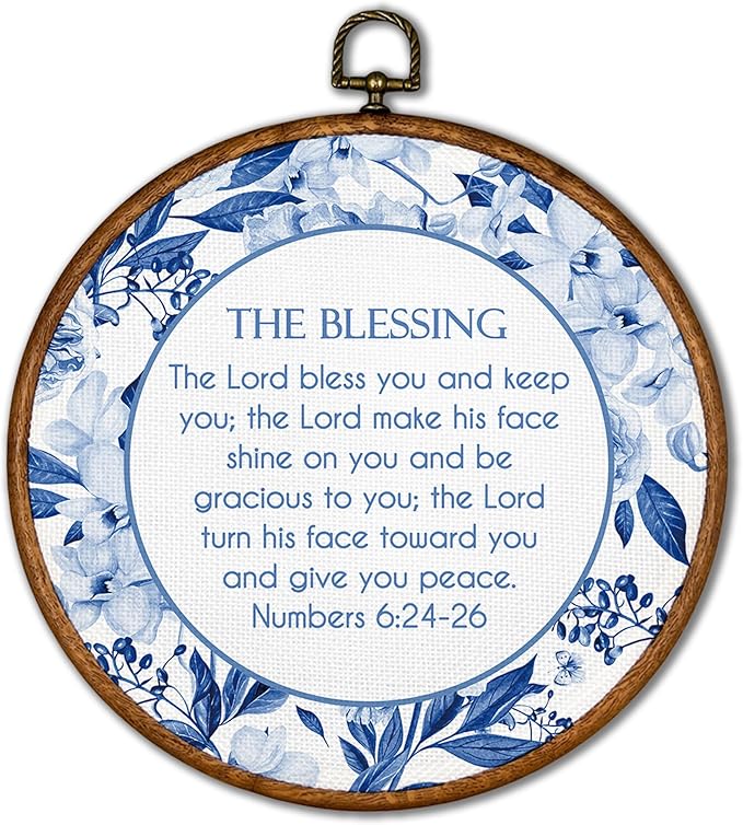 KSDUT Christian Floral Wall Decor Art - Blue Flowers Trendy Retro Wall Art Canvas Frame Hanging Prints, Bible Verse Preppy Round Wall Art Decor for Grandmillennial Home Bedroom Decorations 10"x10"