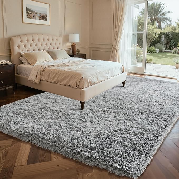 Fluffy Area Rugs for Bedroom - Soft Plush Shag Rug for Living Room Nursery Kids Room - Non Slip Fuzzy Shaggy Floor Carpets for Girls Boys Play Room Dorm Decor (Grey, 8' x 10')