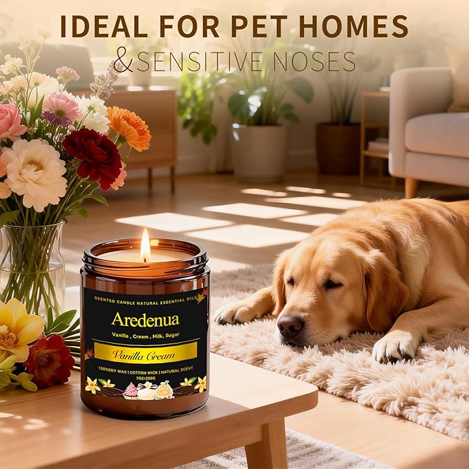 Vanilla Cream Odor Eliminating Soy Candles for Home - Removing Pet, Kitchen & Bathroom Odors, Fresh Air Scented Candle with Clean Vanilla Aroma, Long-Lasting