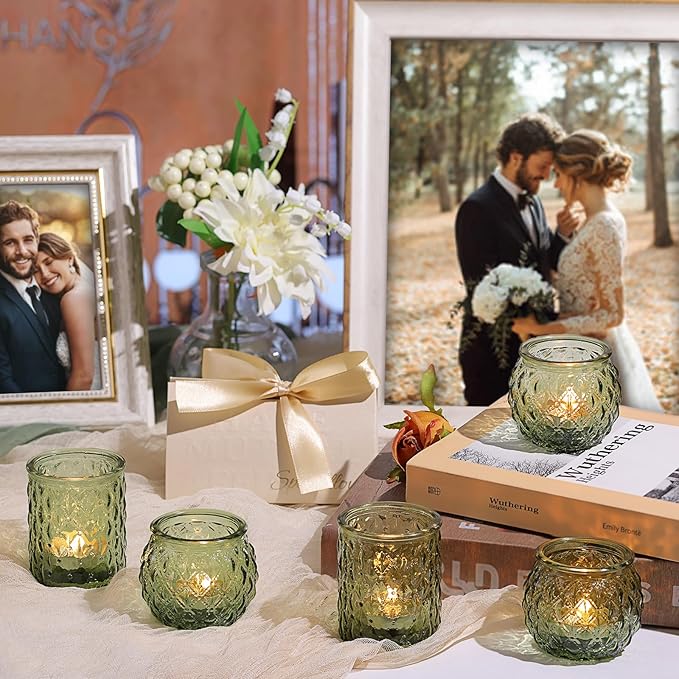 NITIME 36Pcs Assorted Green Votive Candle Holders, Tea Lights Candle Holder for Table Centerpiece, Green Candle Holders for Wedding, Bridal Shower and Tea Party Decorations