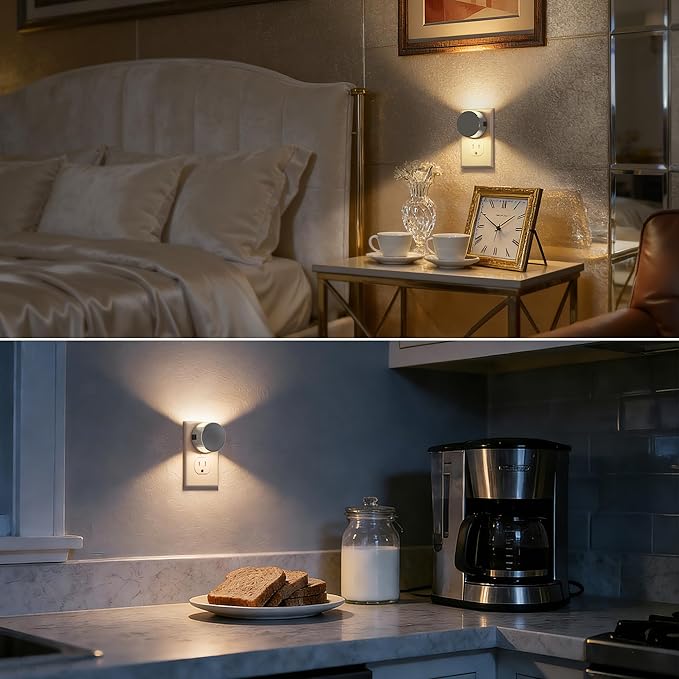 Briignite Night Lights Plug into Wall [2 Pack], Dusk to Dawn Sensor Nightlight, Brightness Adjustable, 3000K Soft White, Dimmable Plug in Night Light for Bathroom Bedroom, Hallway